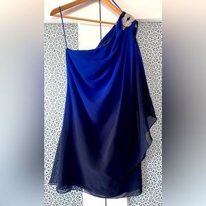 One shoulder blue ombré cocktail dress